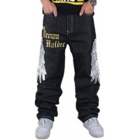 Ruiatoo Herren Jeans Mode Skateboard-Hose Schlangenstickerei Baggy Jeans Hip Hop Denim Schwarz Hose Bekleidung