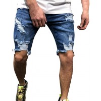 Hongxin Herren Destroyed Jeans Ripped Loch Kurze Hose Stretch schlanke Passform Regular Denim Shorts Sommer Freizeithose Jeansshorts Bekleidung
