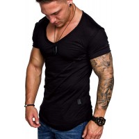 Amaci&Sons Oversize Herren Vintage T-Shirt V-Neck Basic V-Ausschnitt Shirt 6007 Bekleidung