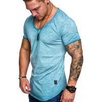 Amaci&Sons Oversize Herren Vintage T-Shirt V-Neck Basic V-Ausschnitt Shirt 6008 Bekleidung