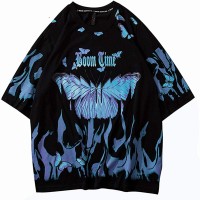  Herren Hip Hop T-Shirts Blue Fire Flame Schmetterling Streetwear T-Shirt Harajuku Sommer Kurzarm T-Shirt Baumwolle Tops T-Shirts Bekleidung