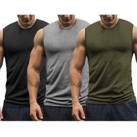 COOFANDY Herren Workout Tshirt Gym T-Shirt ärmellose Bodybuilding Tank Top 3er Pack Muskel Sportshirt Schwarz Grau Armeegrün XXL Bekleidung