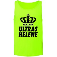 Tank Top Muskelshirt Helene Ultras Mallorca 2015 Fanshirt für Echte Fans Farbe knalliges Neongelb mit Schwarzem Aufdruck für Frauen und Männer Bekleidung
