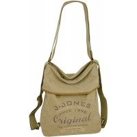JJones Große Damen Rucksack Handtasche aus Leder und Canvas - eine Tasche Rucksack Kombination Natur Schuhe & Handtaschen