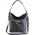AmbraModa Damen Handtasche Schultertasche Beutel aus Echtleder GL024 Schwarz Schuhe & Handtaschen