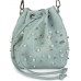 styleBREAKER kleine Bucket Bag Beuteltasche mit Perlen Umhängetasche Schultertasche Handtasche Tasche Damen 02012248 FarbeHellblau Schuhe & Handtaschen