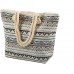 AIREE FAIREE Strandtasche Damen 47 x 35 x 15cms Large Sommer Leinentragetaschen Seil Aztec Muster Griff Schwarz Schuhe & Handtaschen