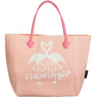 Bari BRANDSSELLER Strandtasche Flamingo Damen Schultertasche Shopper Sommer Tasche Druckknopf Verschluss Größe 53 x 16 x 37 cm - Rosé Weiß Schuhe & Handtaschen