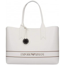 Emporio Armani Damen Large Logo Band Tote Bag Tragetasche Weiß Nude Leder Einheitsgröße Schuhe & Handtaschen