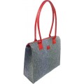 Venetto Filztasche mit Lederhenkel Shopper Damentasche Handtasche Einkaufstasche Shopping Bag für Damen Schmal-Grau-Verschluss Schuhe & Handtaschen